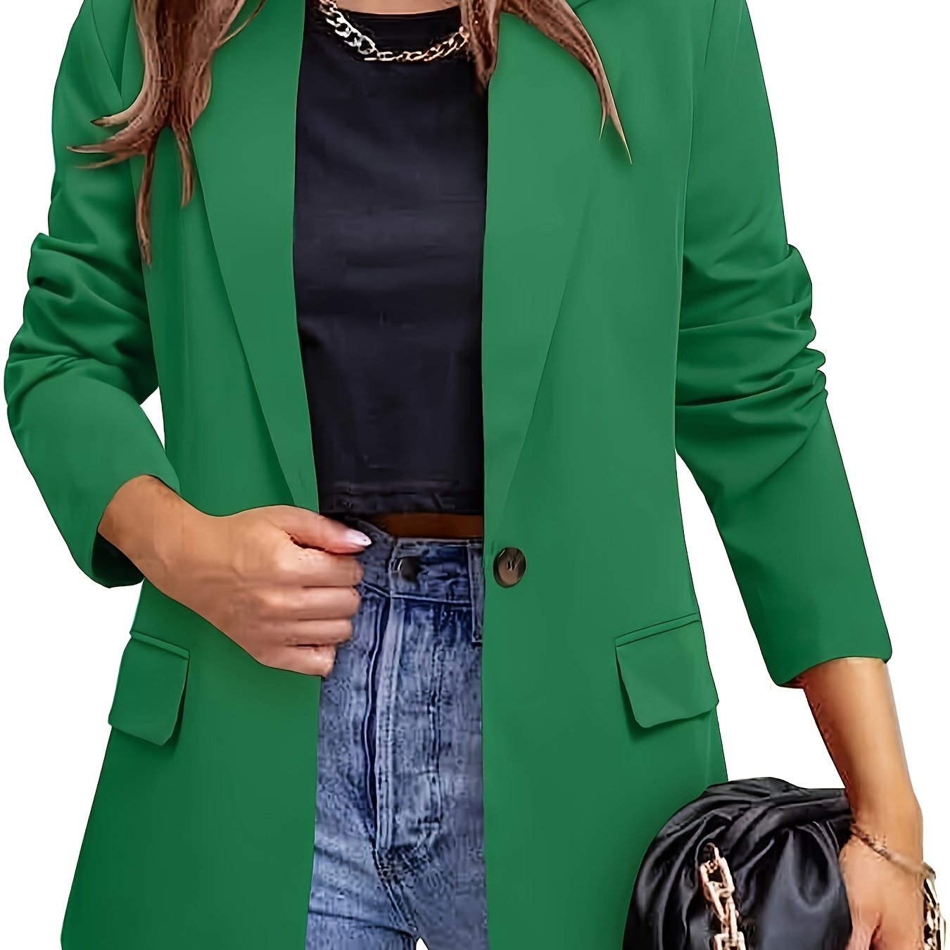 Solid Color Single Breasted Blazer, Elegant Long Sleeve Outwear .