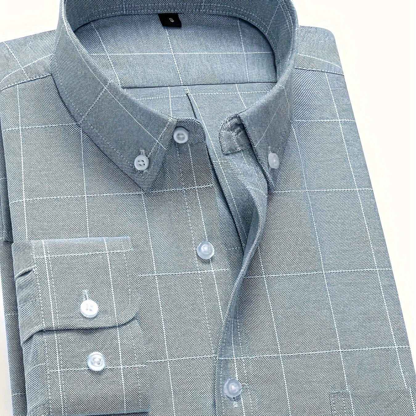 Men's Plaid Lapel Collar Dress Shirts, Long Sleeve Casual Button.