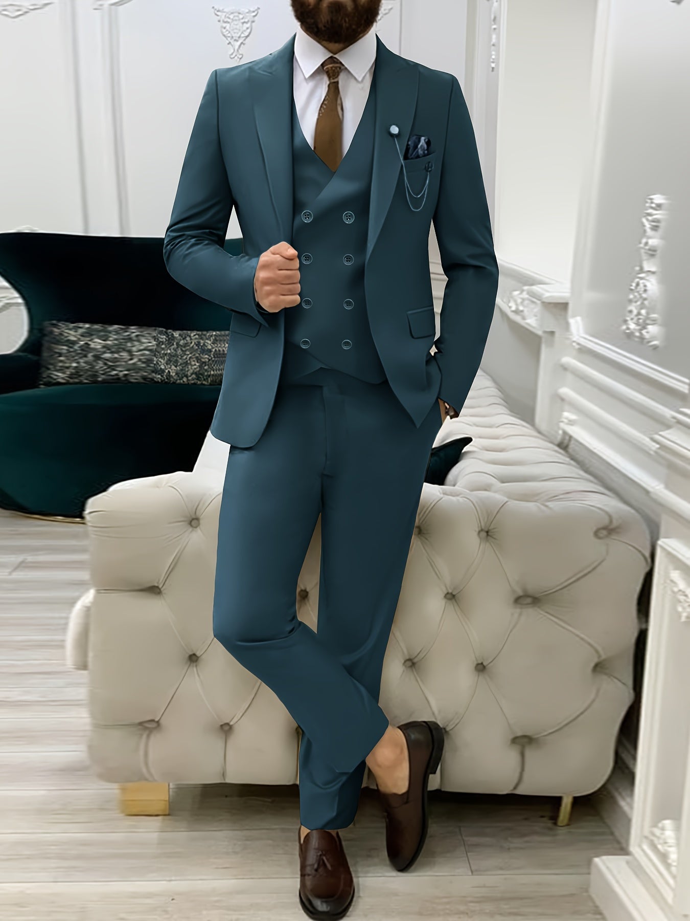 Men's Elegant 3pcs Suit Set: Long Sleeve Blazer,