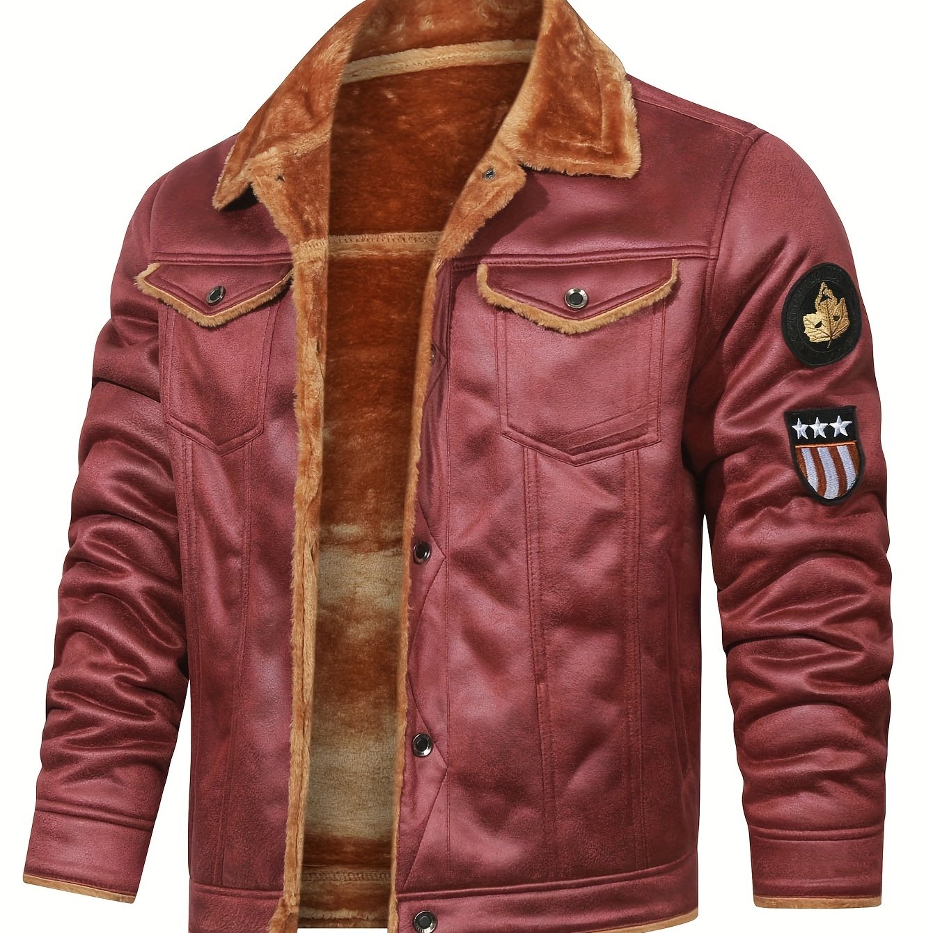 Men's Casual Polyester Jacket with Faux Lining, Solid Color,