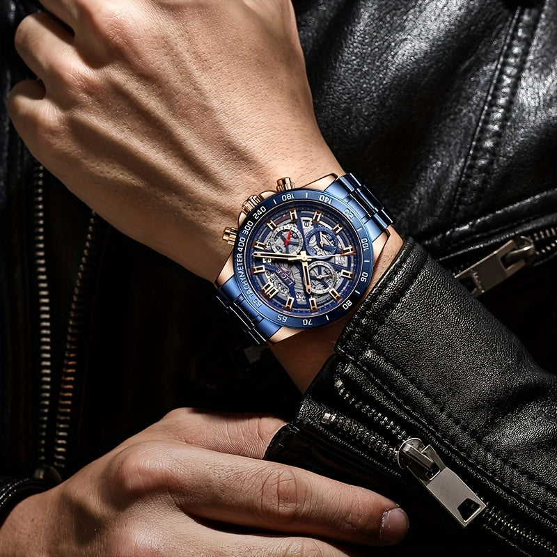 Luxe Timepiece Master - Top-Brand Luxury Quartz Chronograph Watch for Men with Hollowed-Out Design, Business Fashion Sports Style, Ideal Gift Choice for Him