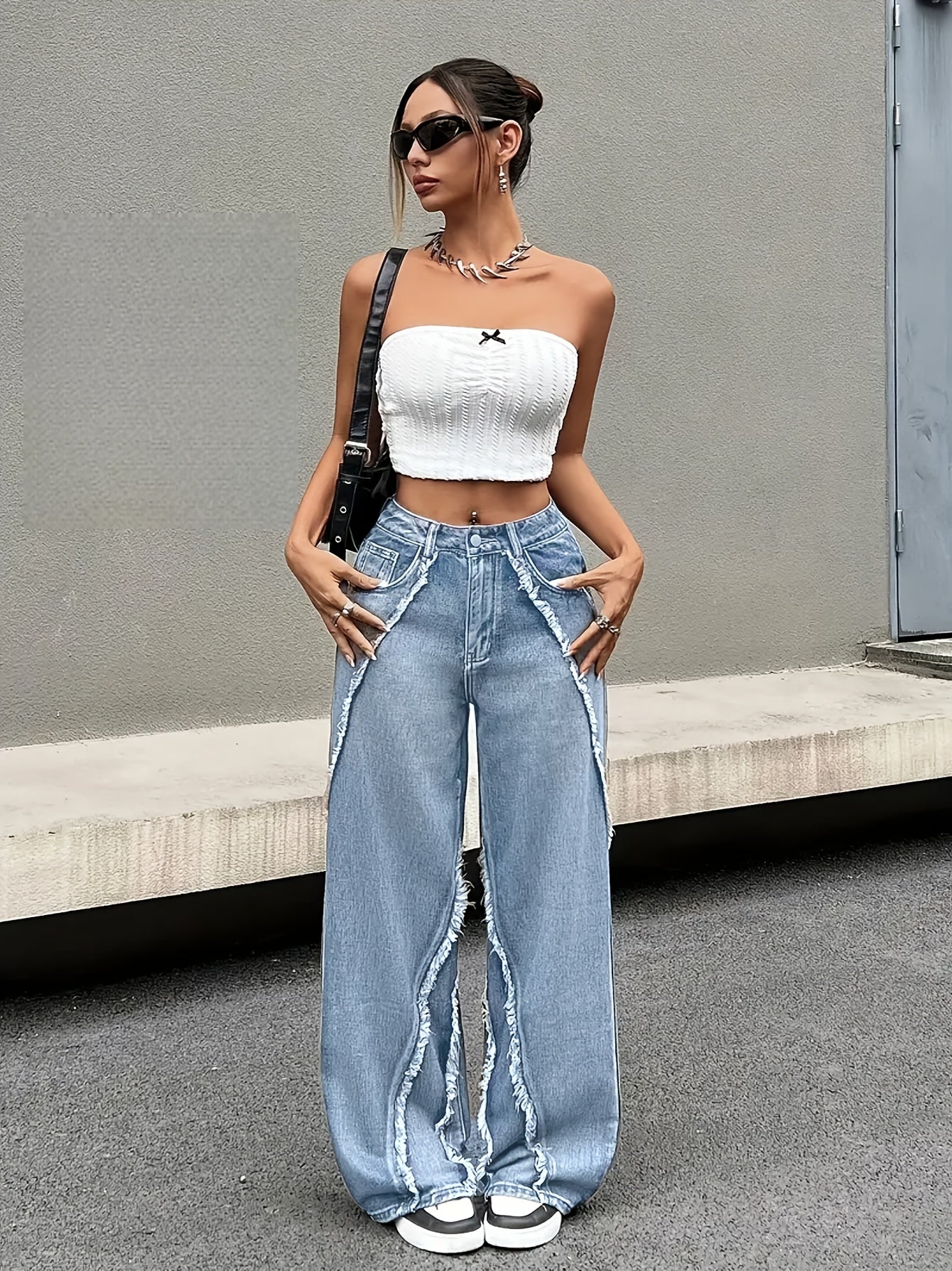 Women's Non-Stretch Denim Wide-Leg Pants - ./MH