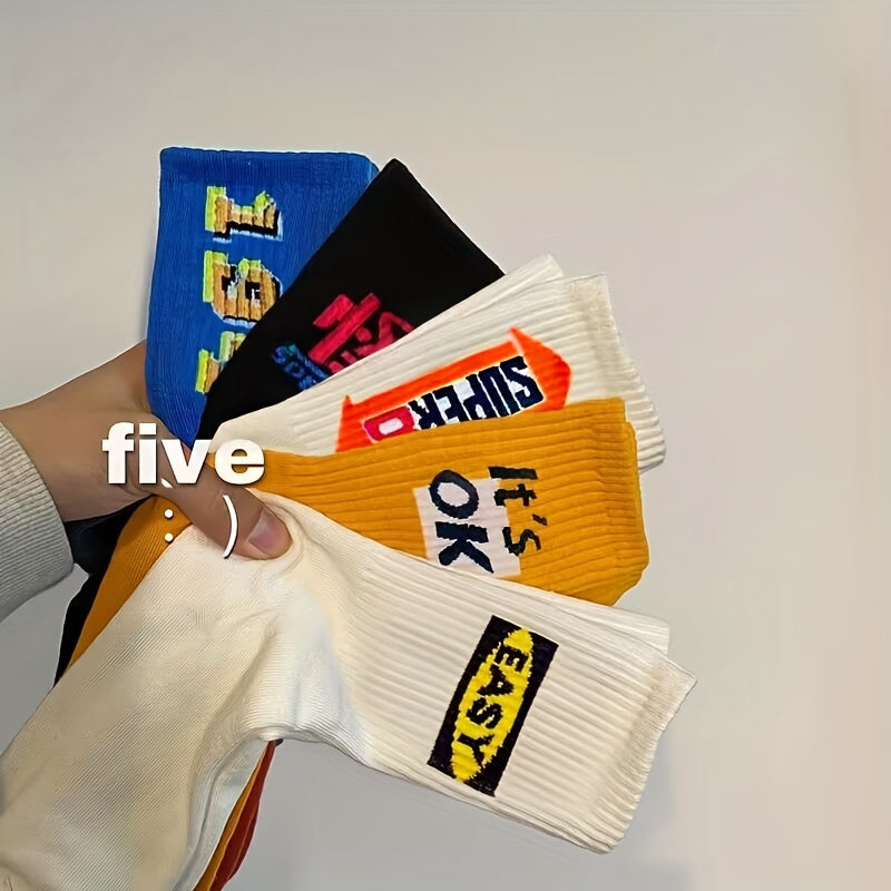 5/10 Pairs Letter Print Socks, , Women's Stockings ./MH