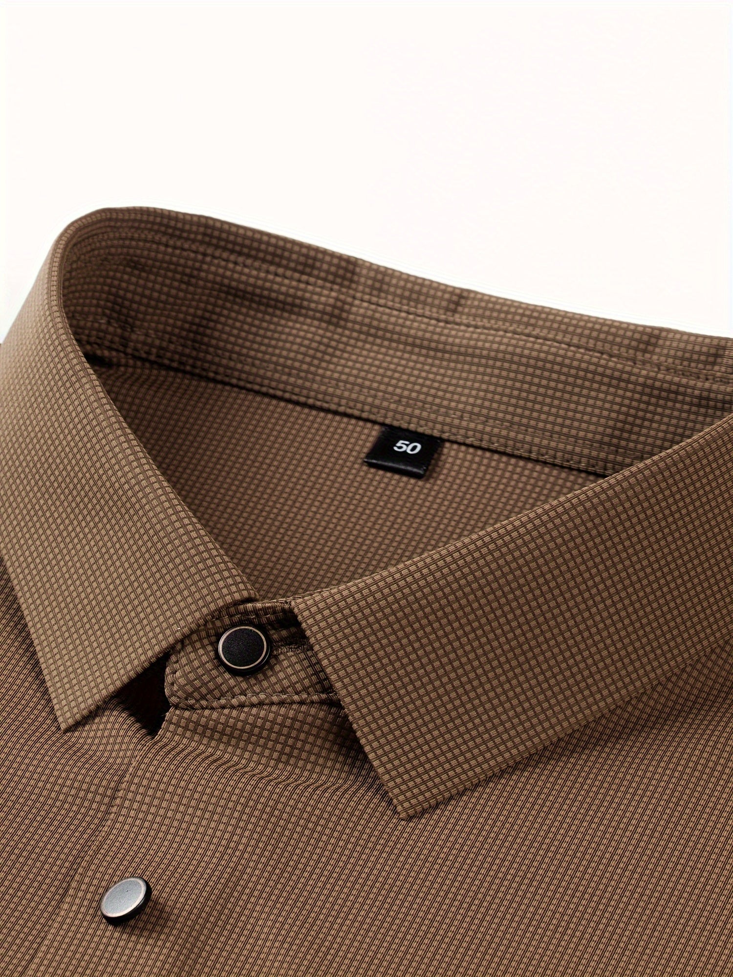 Men's Solid Lapel Collar Design Dress Shirts, Long Sleeve Casual Button.