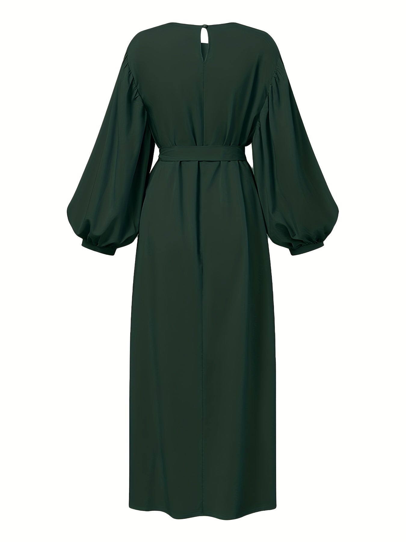 Lantern Sleeve Tie Waist Abaya, Elegant Crew Neck Dress, Women's Clothing./MH