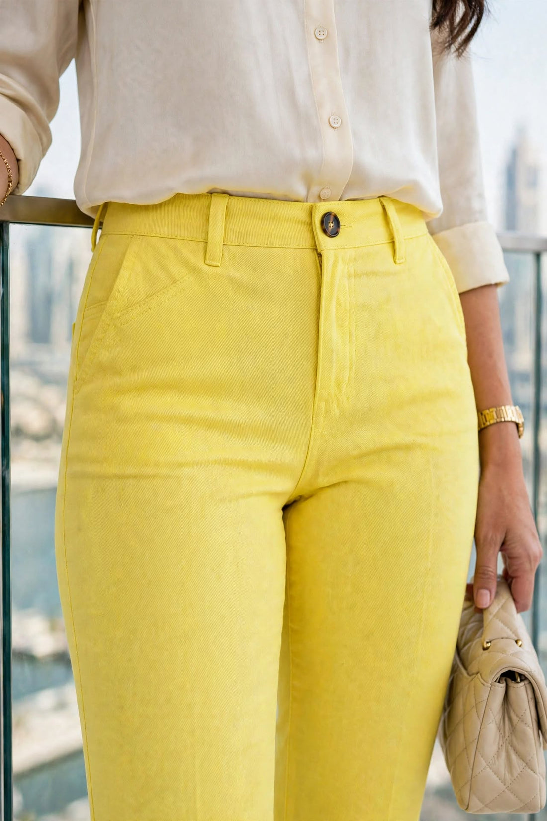 Women’s Yellow Chino Pants Slim Fit Casual Trousers Fit Cotton Pants | Sizes 26-36 Waist | MH