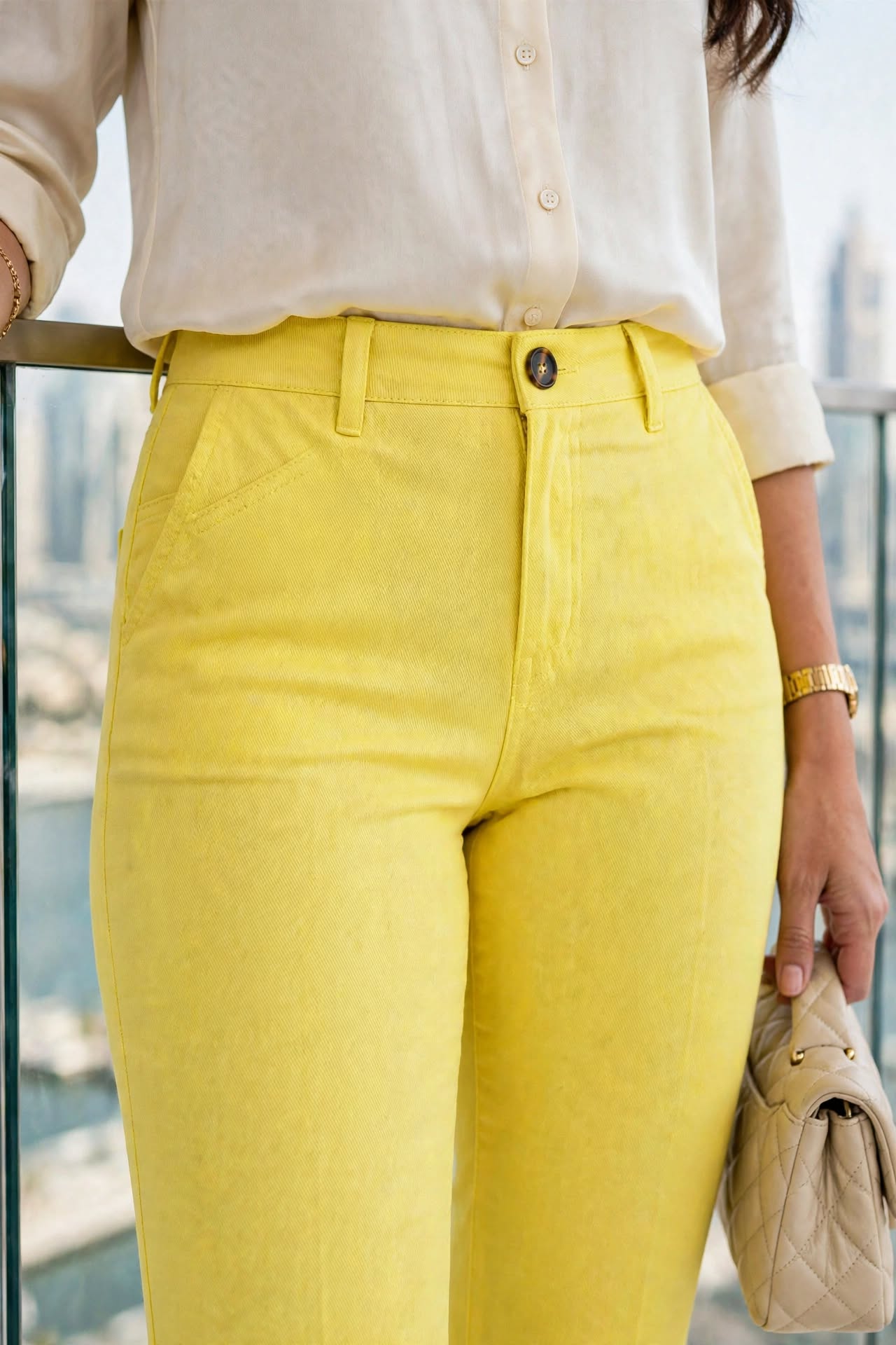 Women’s Yellow Chino Pants Slim Fit Casual Trousers Fit Cotton Pants | Sizes 26-36 Waist | MH