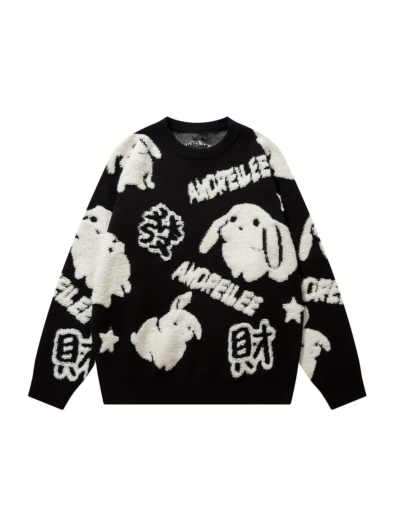 YWFG Cute Knitted Cute Rabbit & Wealth Chenille Embroidery Sweater,