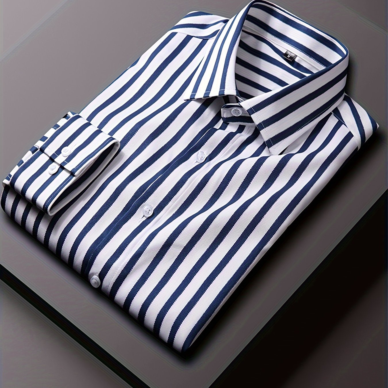 Men's Striped Lapel Collar Design Dress Shirts,