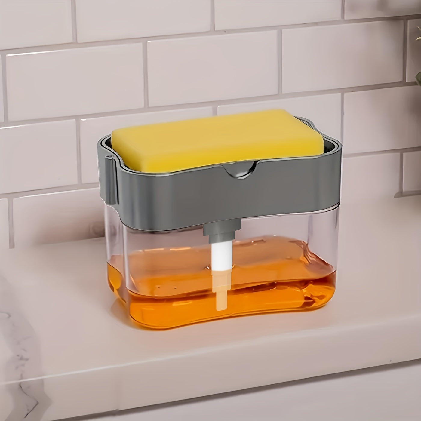 1pc Modern ABS Plastic Dish Soap Dispenser with Sponge Holder,