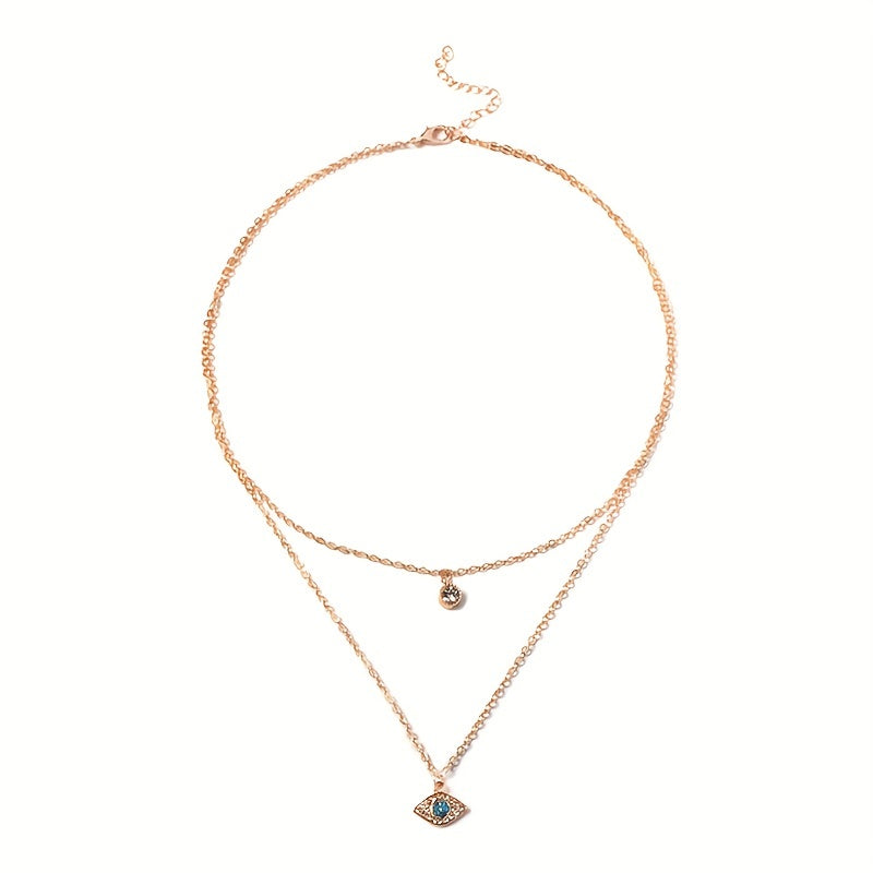 18K Gold Plated Evil's Eye Double Layer Necklace Golden Color Chain Neck Jewelry Gift