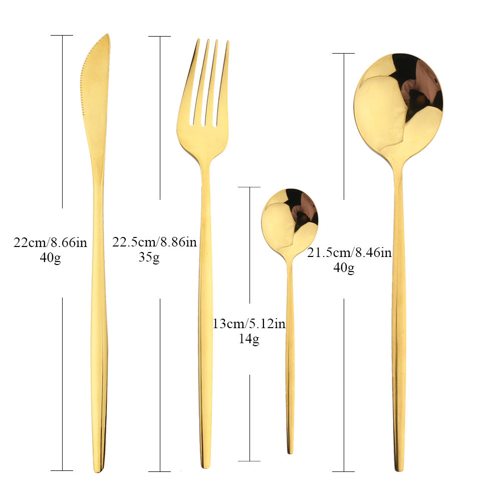24-Piece Luxury Black Handle Golden Cutlery Set - High-Quality Stainless Steel Knife, Fork, and Spoon Tableware Flatware Set for Festival, Kitchen, and Dinnerware - Ideal Gift for Friends and Family