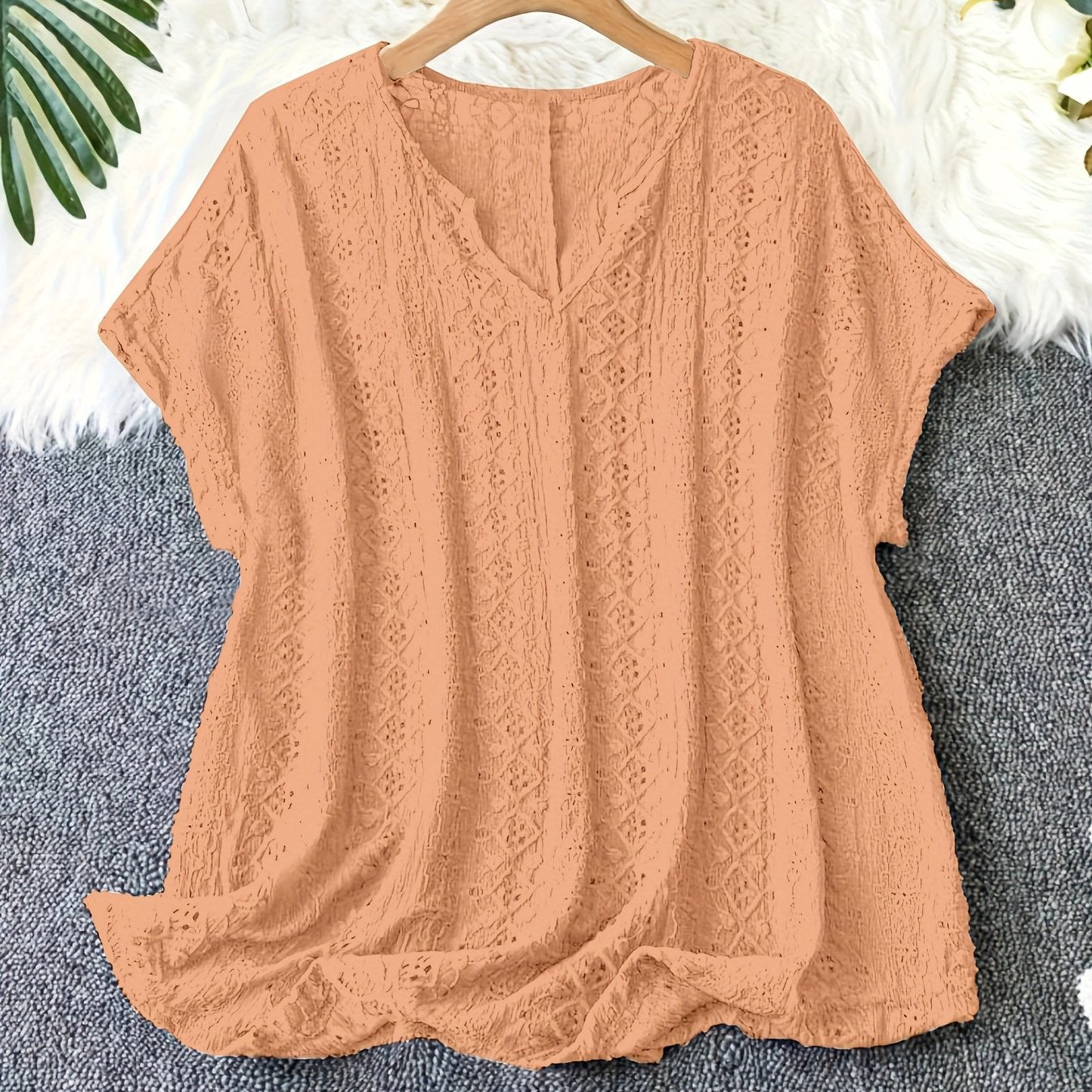Plus Size - Women'S Elegant V-Neck Bat Sleeve T-Shirt - Slim Fit,