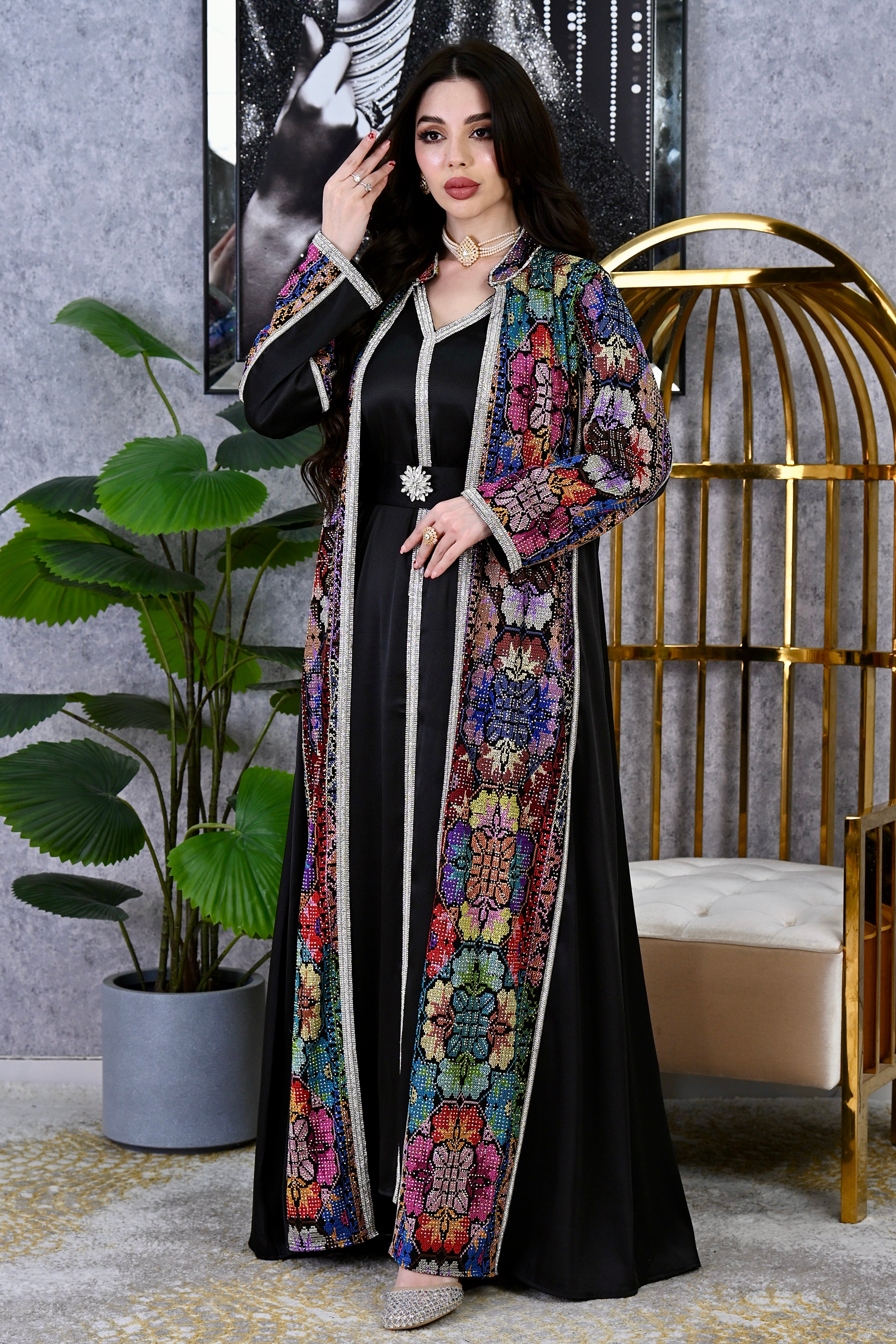 Women's Elite Artisan Sequin-Embellished Kaftan – Luxury Hand-Crafted Gown with Butterfly Sleeves | 4 colors | Sizes M-XXL | MH