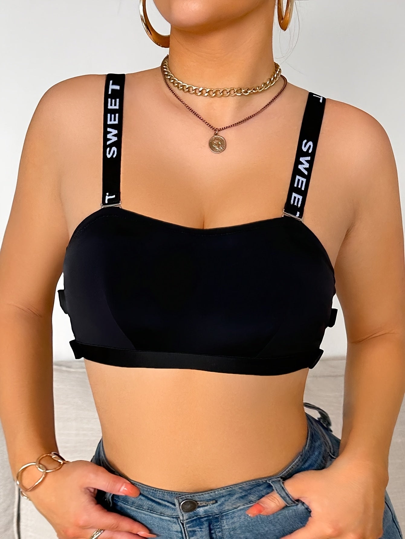 1pc Sexy Wireless Bra with Cross-Over English Letter Design, /MH