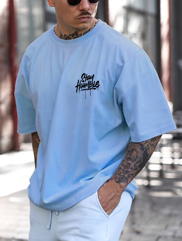 Men's Stay Humble Letter Print Short Sleeve T-Shirts,