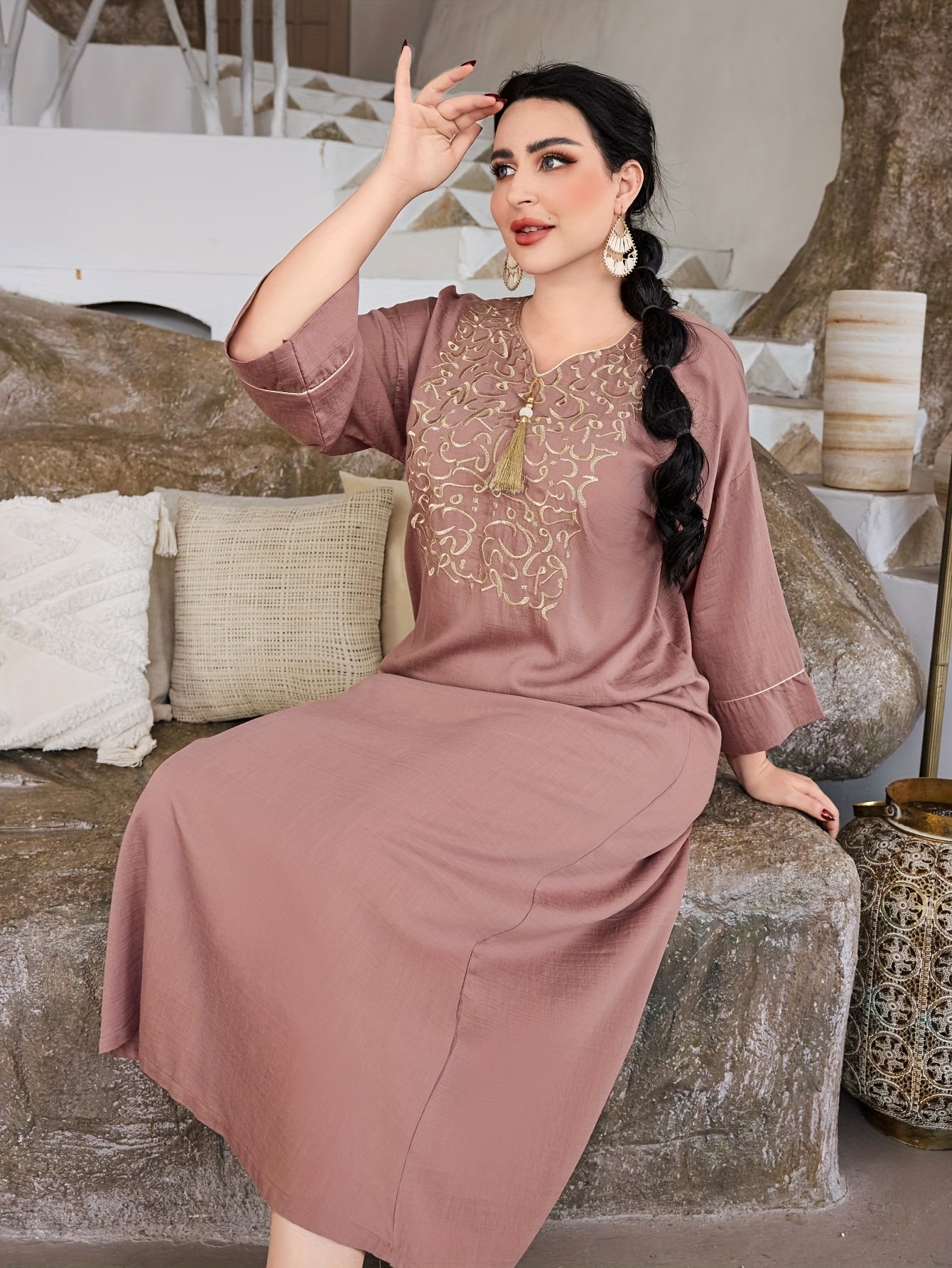 Golden Arabic Women's Elegant Dress JALABIA ./MH
