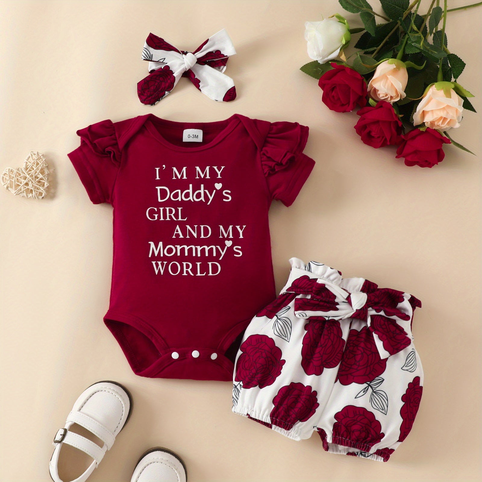 3pcs Short Sleeve & Shorts Set for Newborns - "I'm Daddy's Girl"