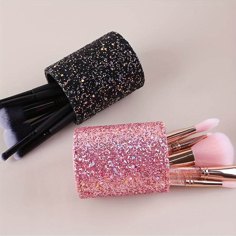 Glitter Makeup Brush Holder Sequin Decor Pencil Cup Shiny For Women, Makeup Brush Holder Organizer Cup Gift For Desk Office Classroom Home Sequin Brush Bucket