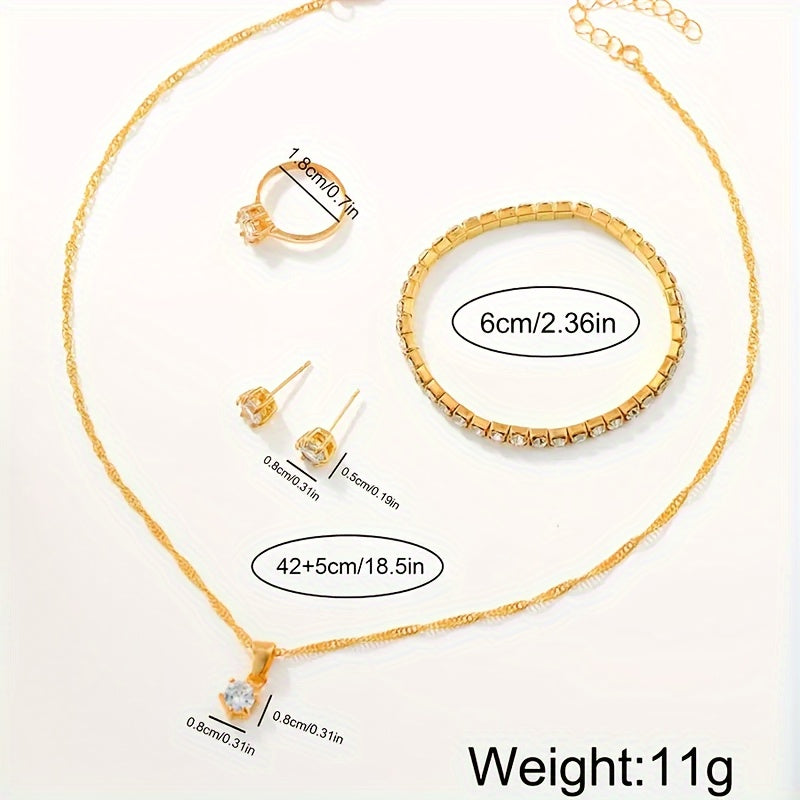 Luxury Rhinestone Quartz Watch Hiphop Fashion Analog Wrist Watch & 6pcs Jewelry Set, Gift For Women Her