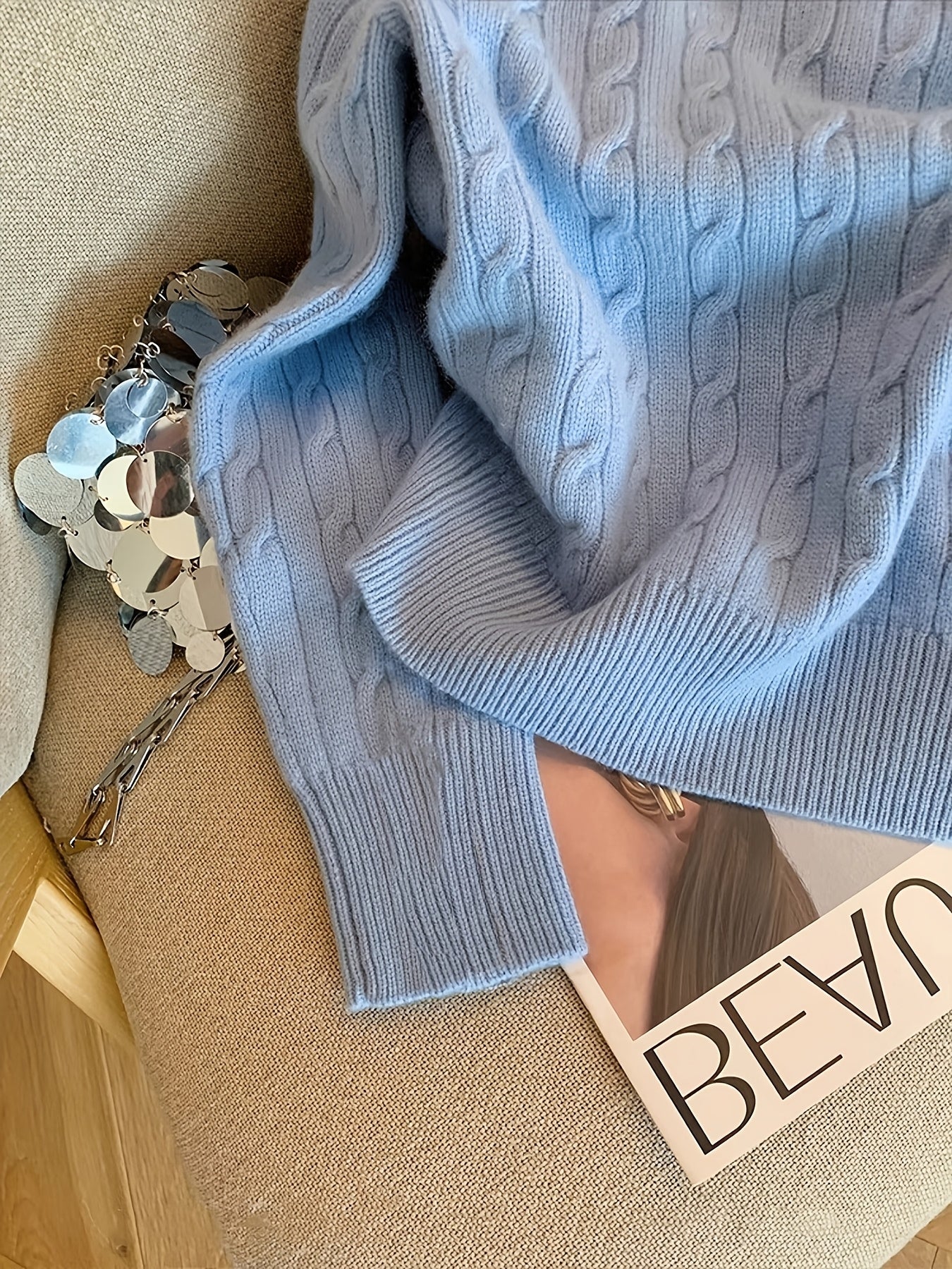 [Home Relaxation] Women's Elegant Cable Knit Sweater .