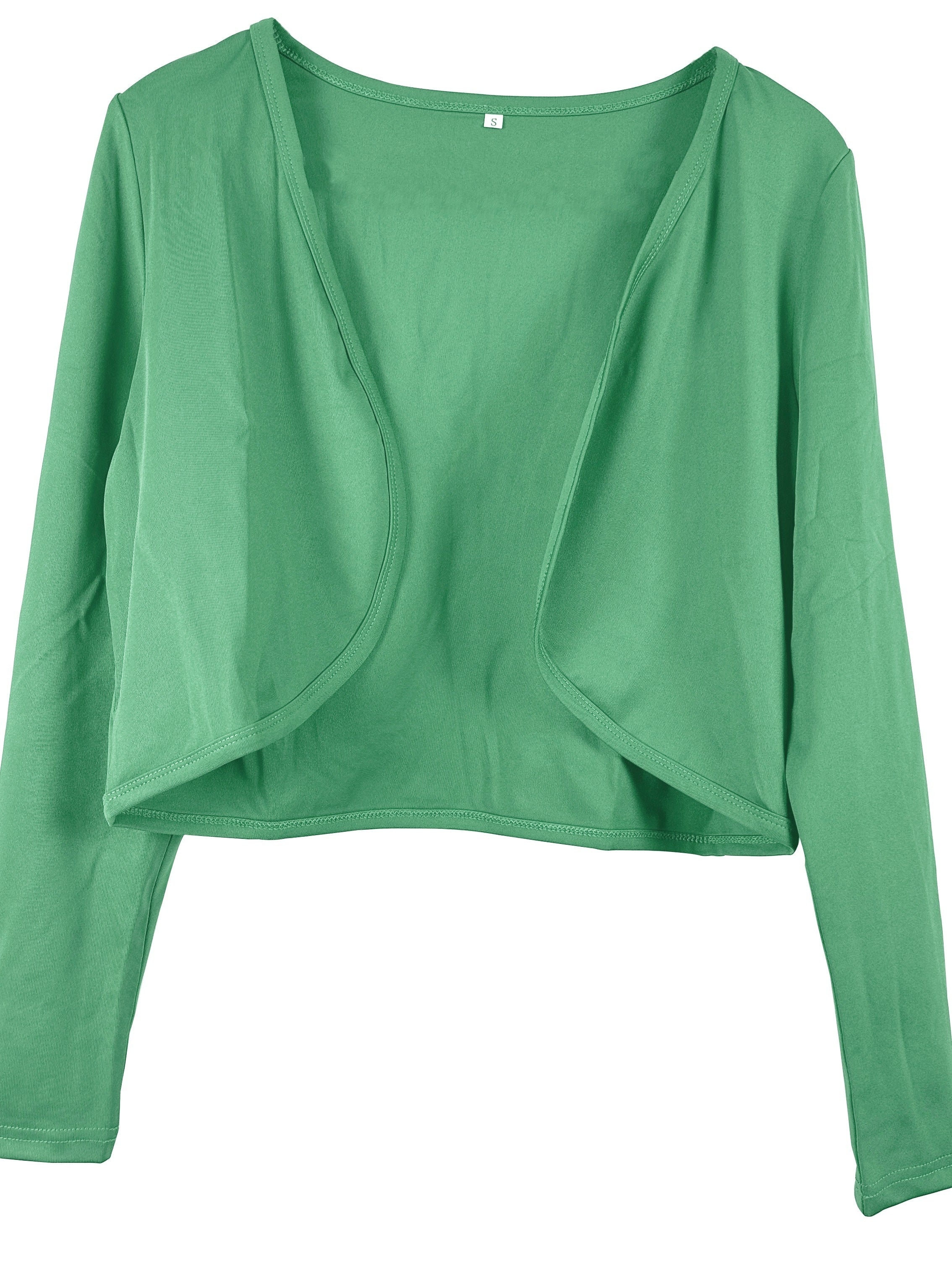 Solid Open Front Blazer, Casual Long Sleeve Crop Blazer For Work,