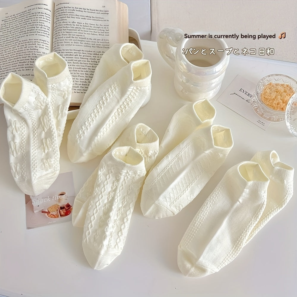 5 Pairs, White JK Socks, Women's Short Socks, /MH