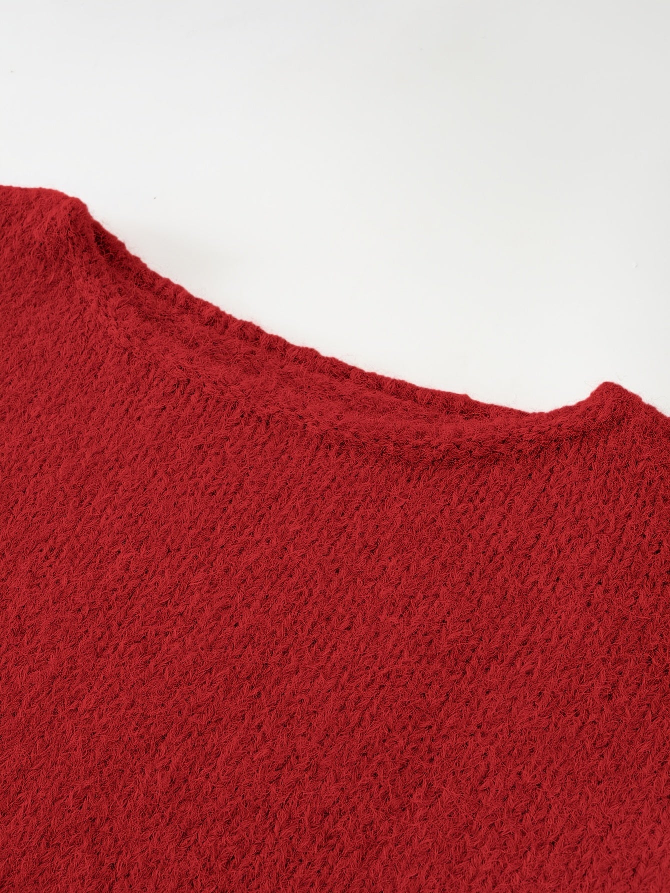 Luxurious Red Fleece Boat Neck Sweater for Women .