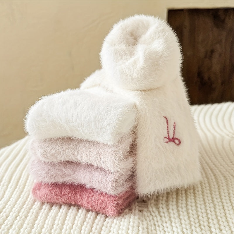 5pcs Women's Cozy Pink Bowknot Plush Socks - /MH