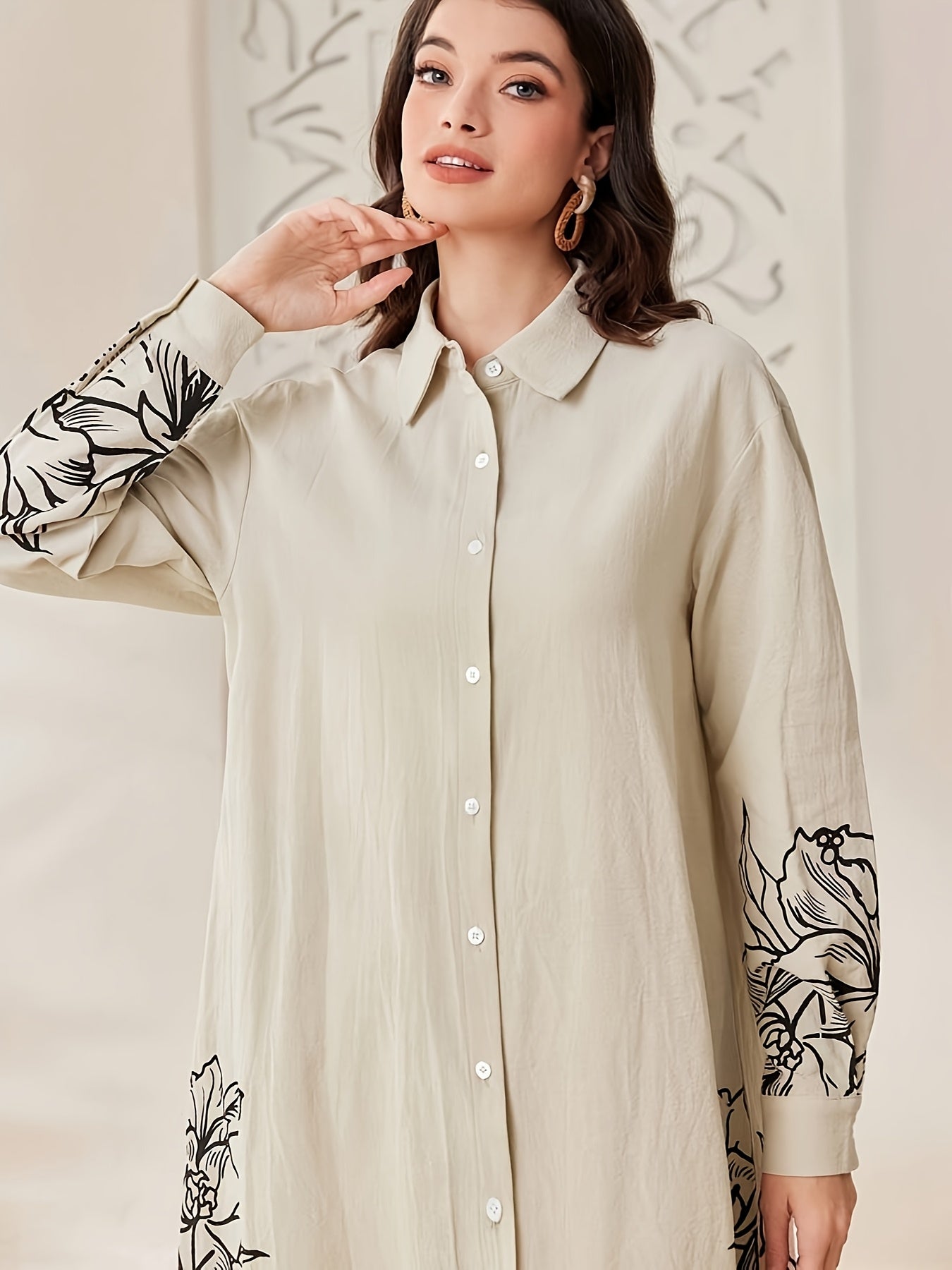 YT309 Women'S Elegant and Fashionable Floral Print Long Sleeve./MH