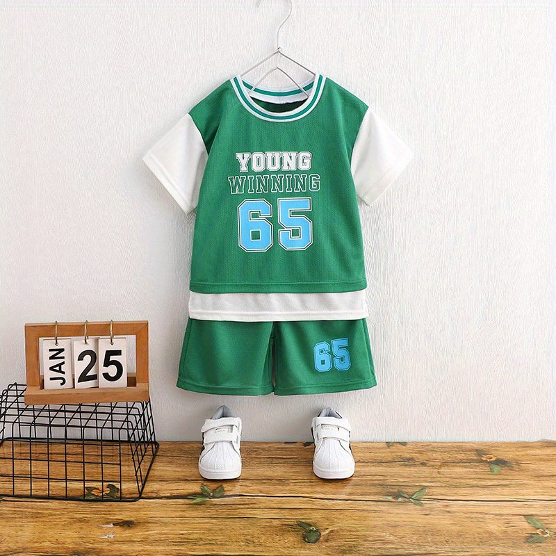 Boys "Young Winning" Number "65" Casual Outfit Round Neck T-shirt.