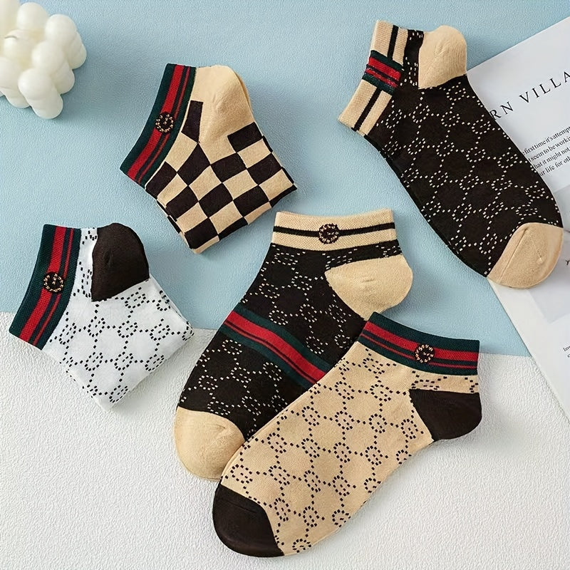 10 Pairs Of Men's French Style Vintage Pattern Crew Socks, /MH