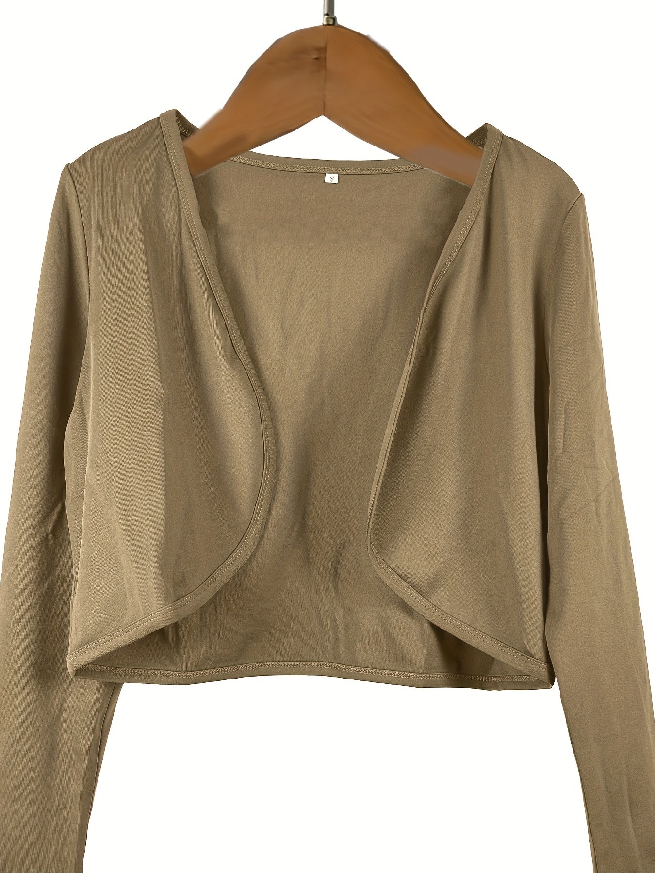 Solid Open Front Blazer, Casual Long Sleeve Crop Blazer For Work,
