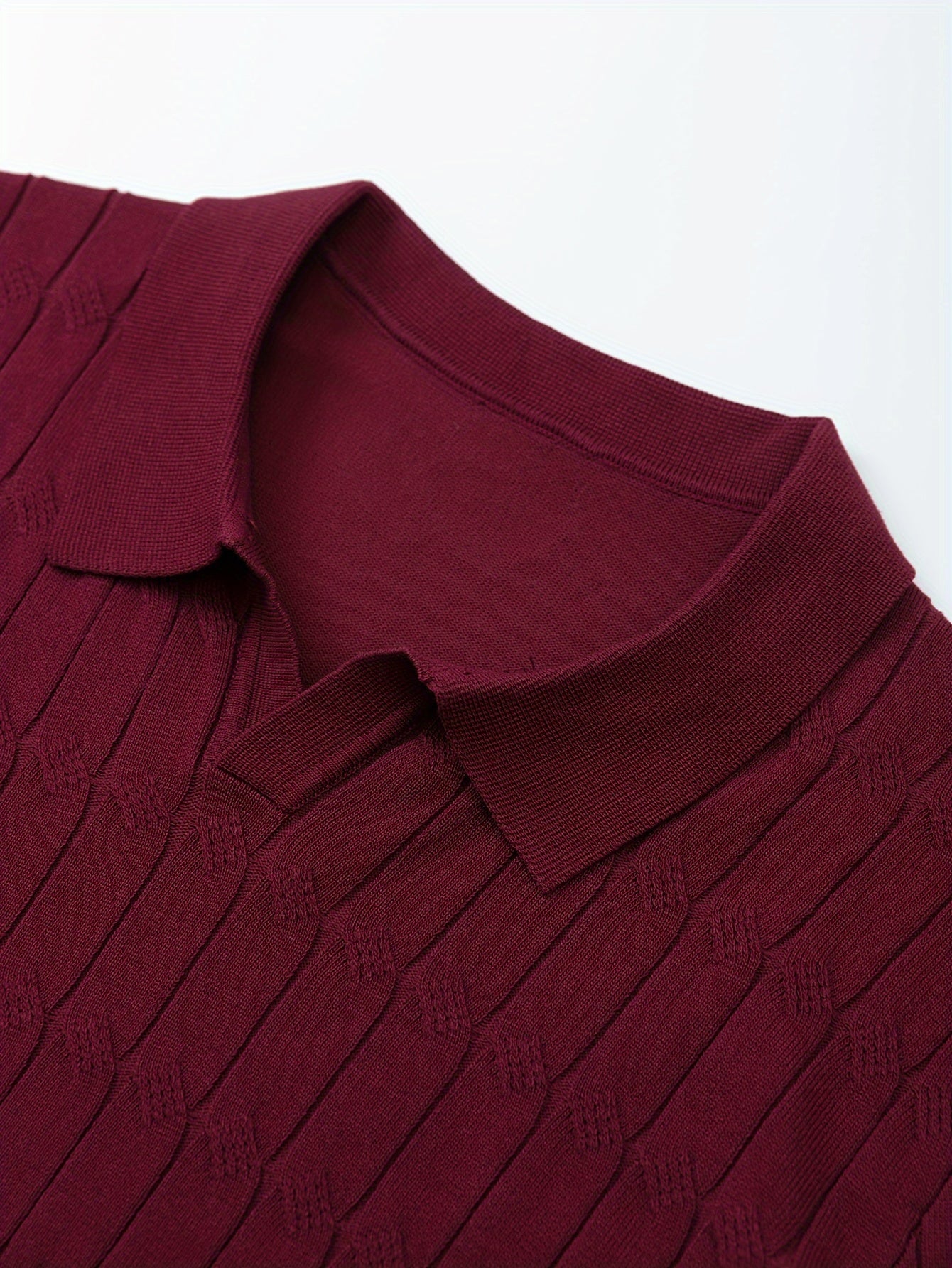 Chic Knit Shirt, Men's Casual Lapel Mid Stretch V-Neck Pullover Sweater