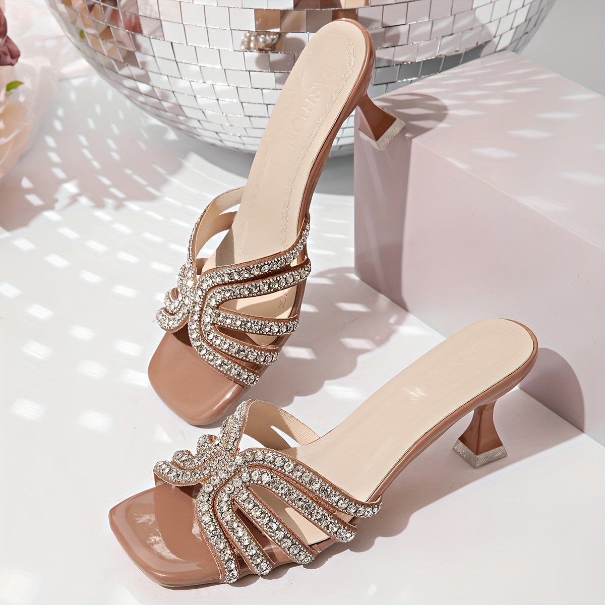 Women's Rhinestone-Embellished Slip-On High Heel Sandals -/MH