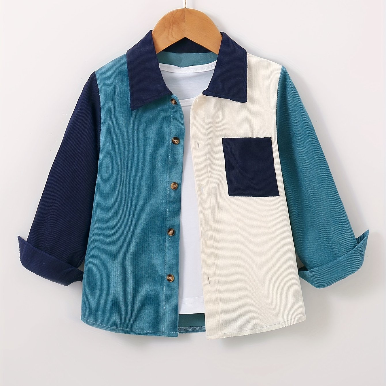 Toddler Boys Long Sleeve Color Block Shirt Top Kids Clothes For Spring Autumn.