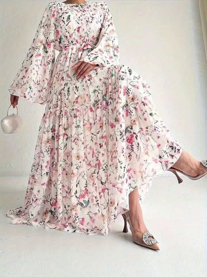 Women's Floral Maxi Kaftan Dress - Elegant Long '/MH