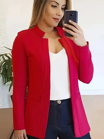 Solid Open Front Blazer, Casual Long Sleeve Blazer For Office,