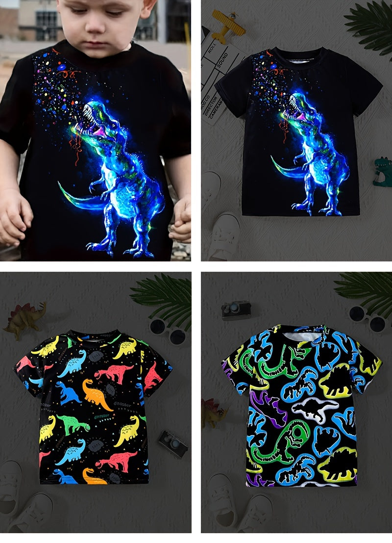 Cartoon Dinosaur Print Boys Glow In The Dark T-shirt,