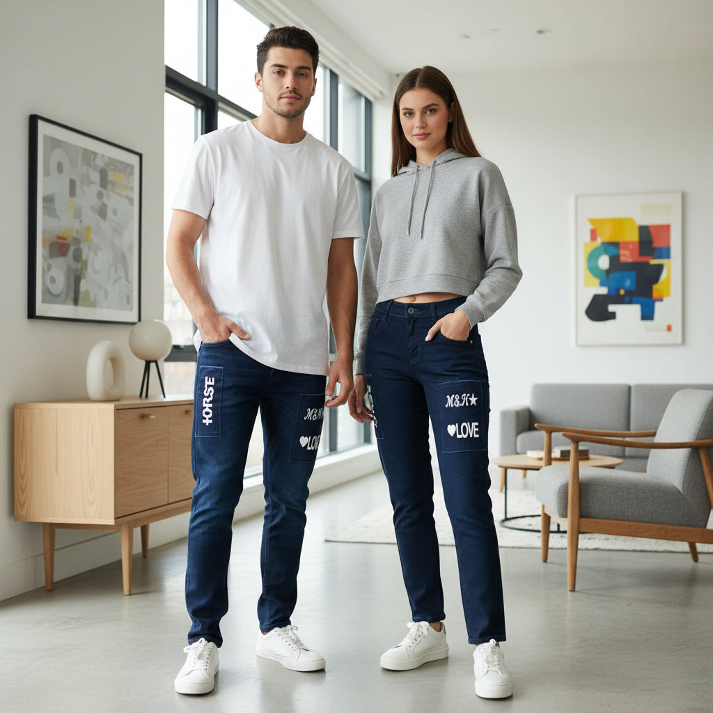 Teen Boys Girls Navy Cargo Jeans 9-16 Years | Stylish Twill Cargo Trousers with Letter Patches (9-16)navy | MH