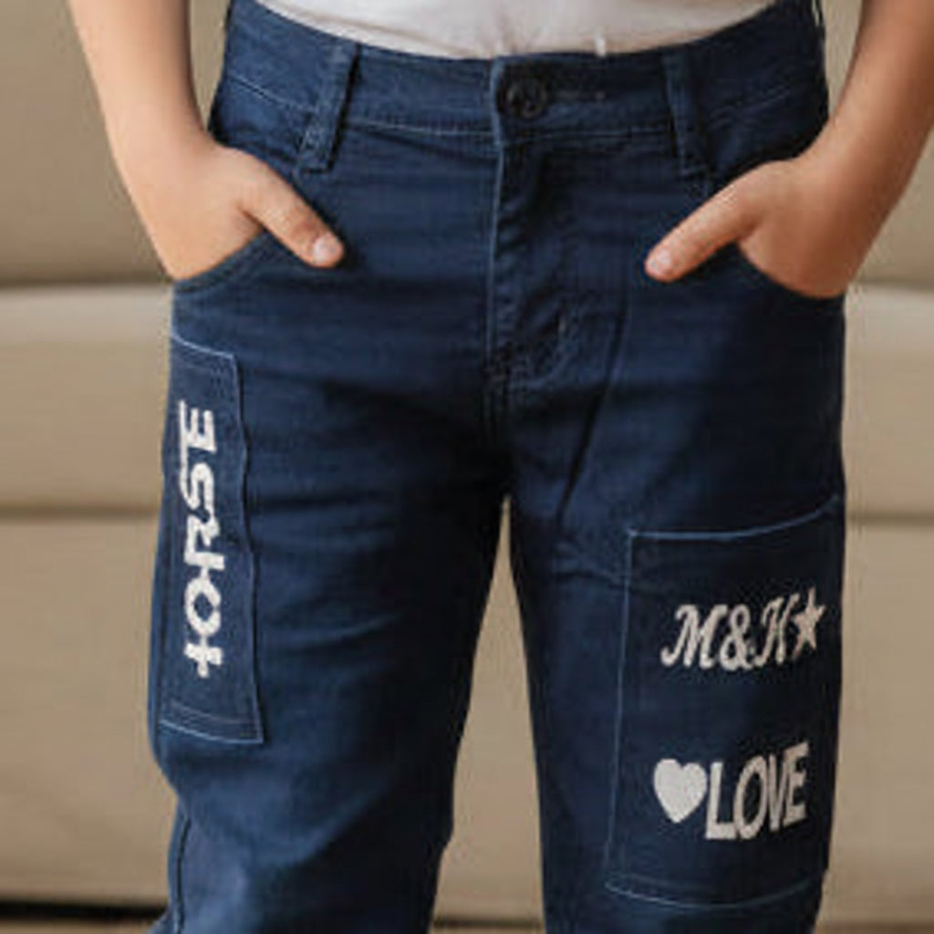 Teen Boys Girls Navy Cargo Jeans 9-16 Years | Stylish Twill Cargo Trousers with Letter Patches (9-16)navy | MH