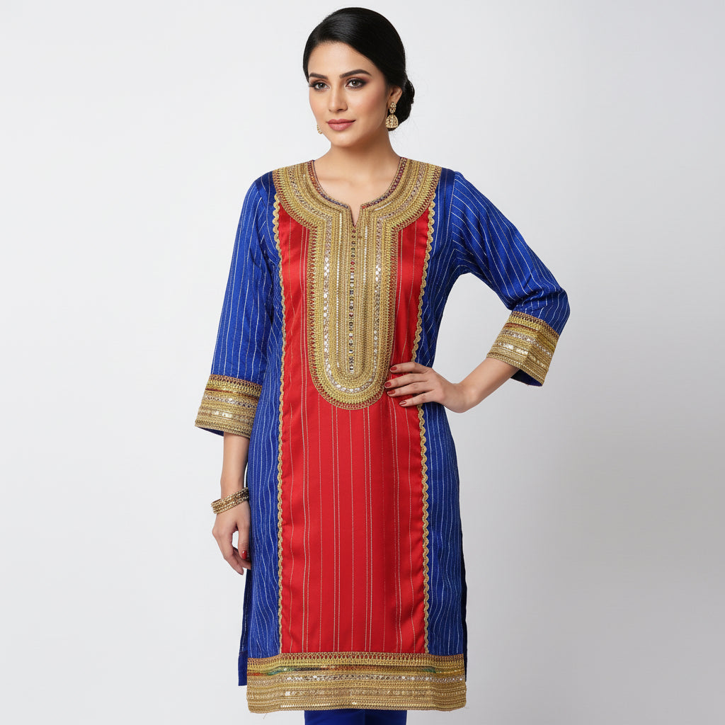 Women’s Blue Red Green Salwar Kameez Oman Traditional Suit | Sizes 40,44 | MH