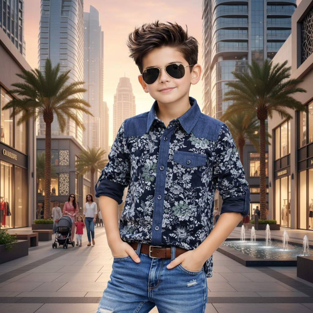 Blue Dino Contrast Long Sleeve Denim Shirt (2-12yrs)MH