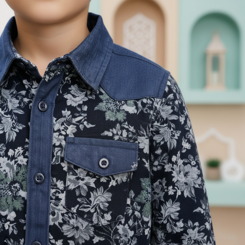 Blue Dino Contrast Long Sleeve Denim Shirt (2-12yrs)MH