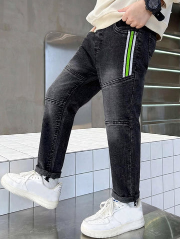 Toddler Boys Black Denim Joggers 1-6 Years | Stylish Casual Jeans with Bright Side Stripes | MH