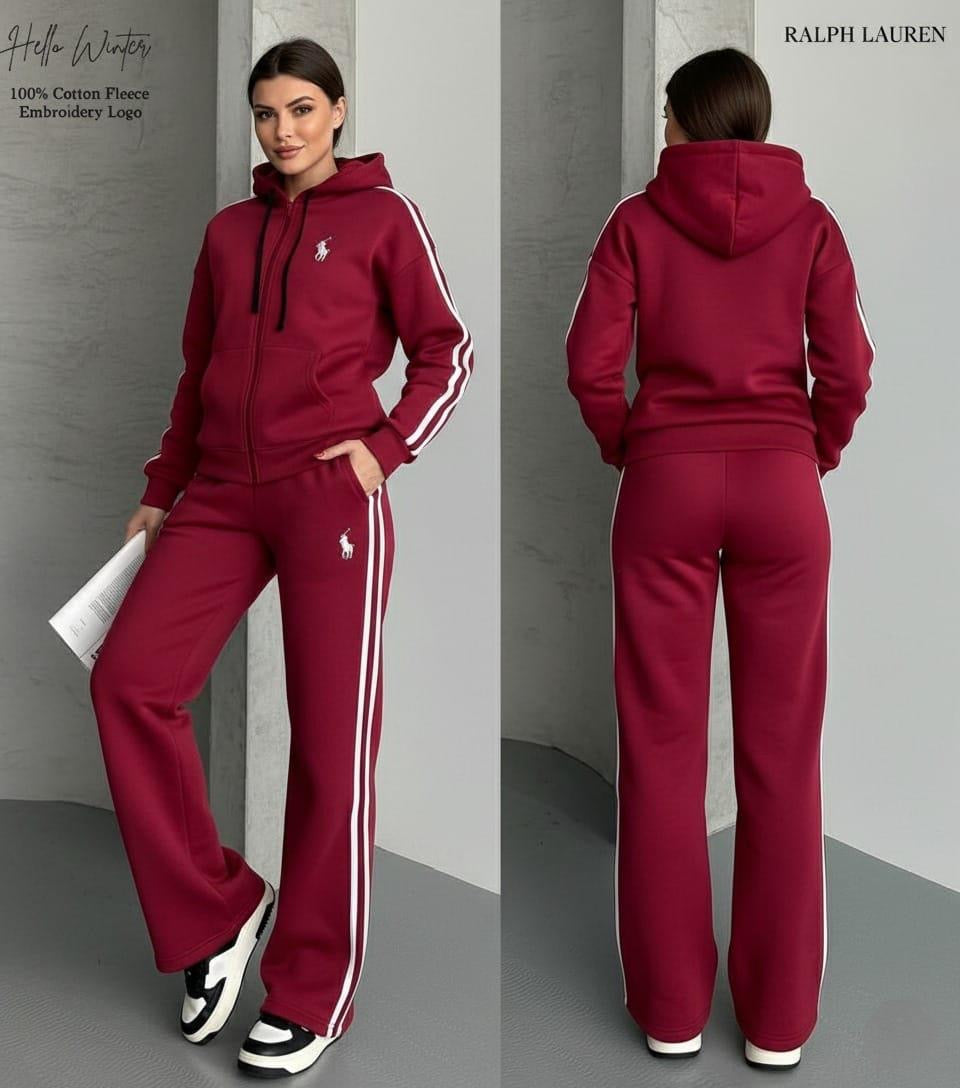 Women’s US Polo Tracksuit Full Zip Hoodie & Sweatpants Side Stripe Lounge Set S-XL | MH