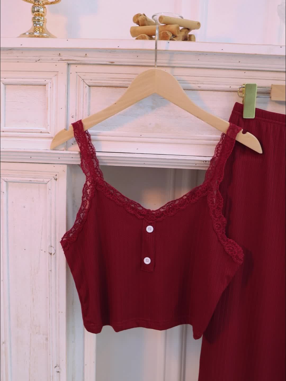 3 Sets Lace Trim Lounge Set,