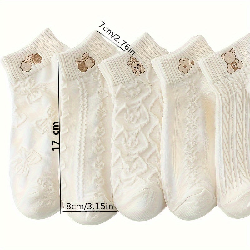 5 Pairs of Whimsical Cartoon Patterned Ankle Socks for Women -./MS