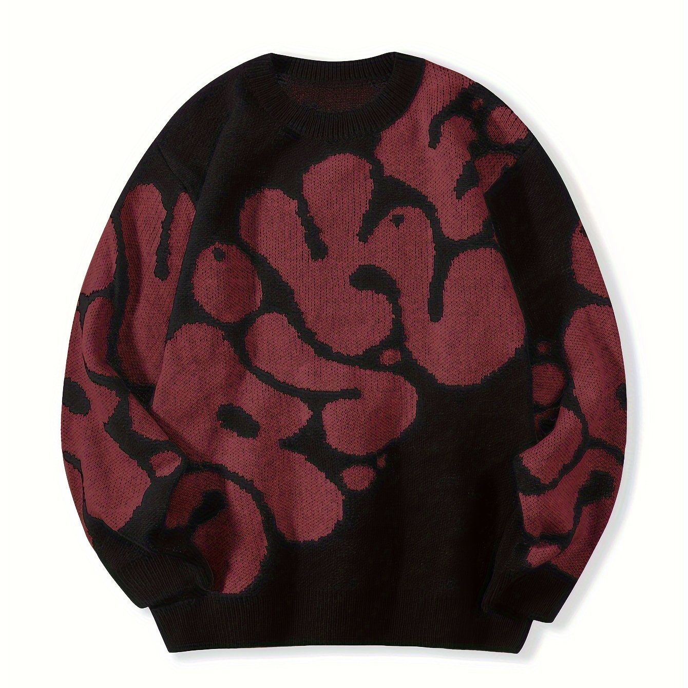 Trendy Pattern Knitted Sweater, Men's Casual Warm Slightly Stretch.