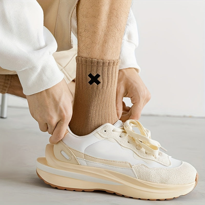 5/10 Pairs Men's Solid Crew Socks - Ultra Breathable, /MH